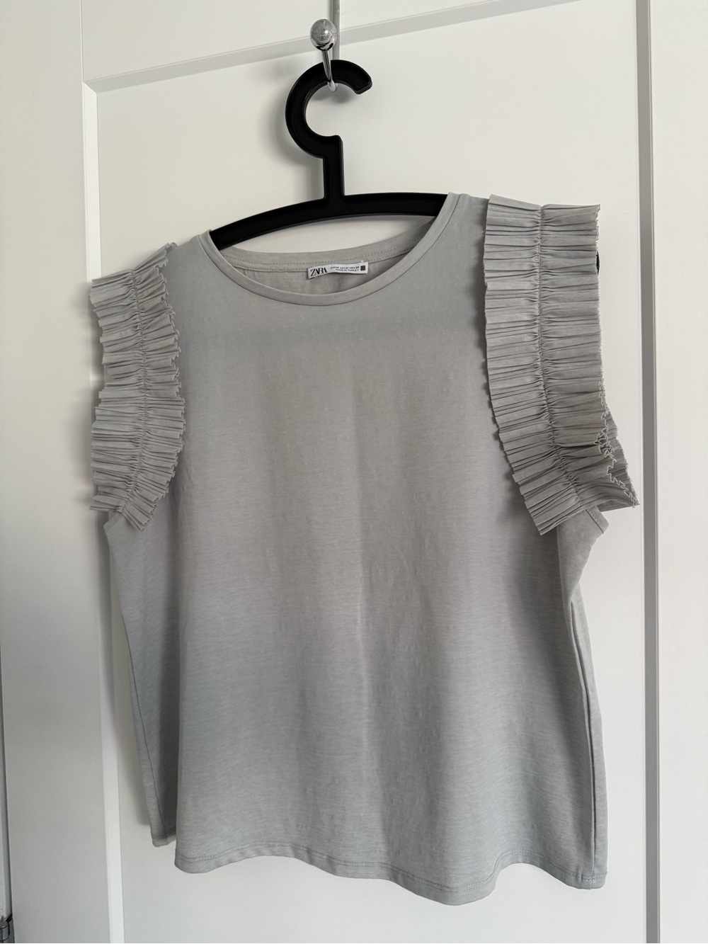 Zara Light Gray Sleeveless Top with Pleated Ruffle Shoulders